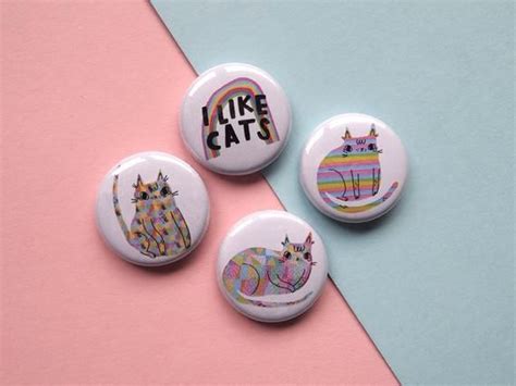 Four Little Rainbow Cats Badges Etsy Rainbow Cat Rainbow Badge Badge