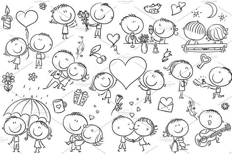 Couples In Love Set Cool Pencil Drawings Doodle Drawings Love Doodles