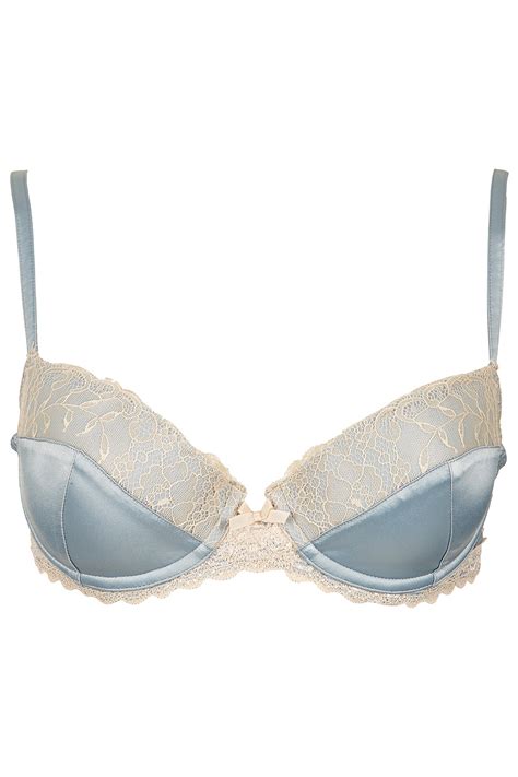Lyst Topshop Satin And Eyelash Lace Balcony Bra In Blue