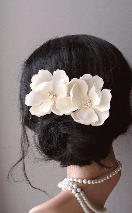 Wedding Hair Accessories Bridal Ivory Cream Magnolia Flower Clips