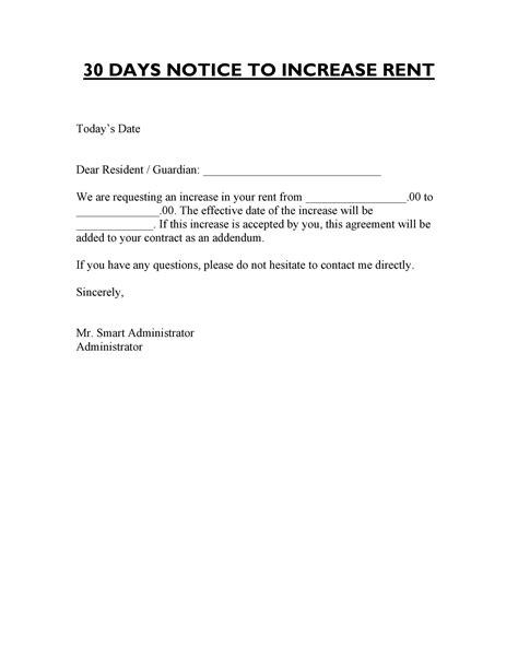 Notice Of Rent Increase Letter Sample