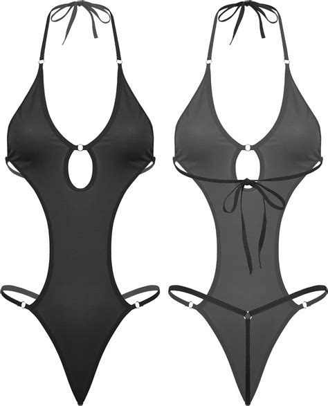Mufeng Womens One Piece Halter Neck Cut Out Monokini Swimsuit Backless Tie Back Bathing Suit