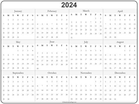2024 One Page Calendar Printable Pdf Maxy Stepha