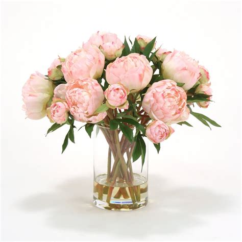 Distinctive Designs 15009 Waterlook ® Silk Pink Peonies In Clear Glass Cylinder Vase Peony