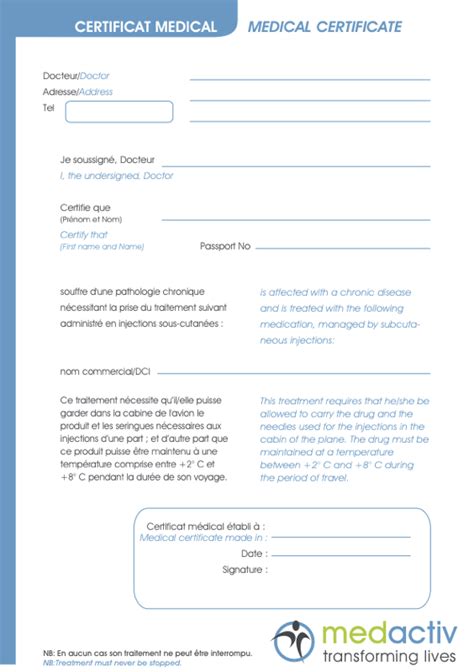 Medical Travel Certificate Example Medactiv Australia