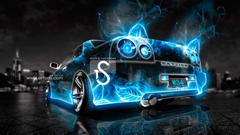 Free Download Nissan Skyline R34 Abstract Car City 2013 Blue Hd