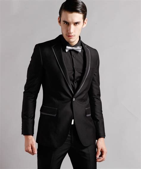2017 latest coat pant designs black double lapel trim fashion custom made wedding suit for men