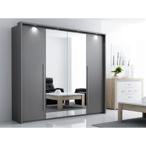 Sliding wardrobe doors dont take any space to open but they do add modern style to a room. (Lava Grey, 256 cm) Modern sliding door wardrobe BREMA LED ...