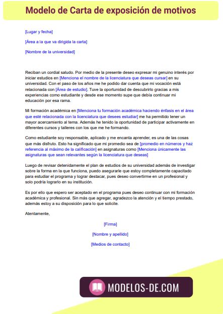 Modelo de Carta de exposición de motivos en Word  Gratis