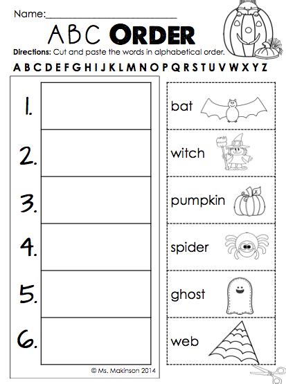 Check out our collection of free abc order worksheets which will help with teaching students how to place words in alphabetical order. October Literacy, Math, and Science Printables for First ...