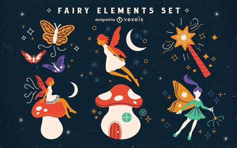 Set Of Flat Fairy Elements Vector Download