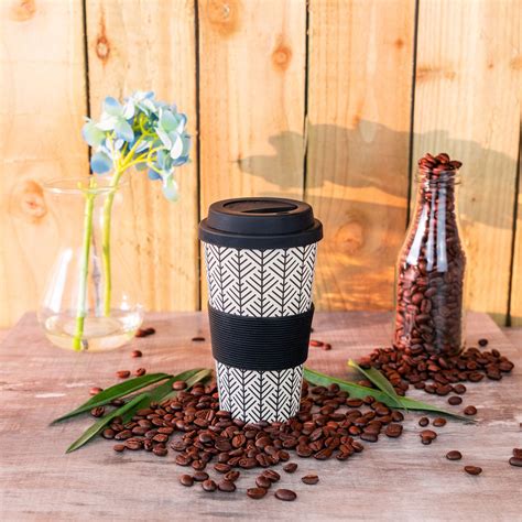Reusable Coffee Cup Travel Mug Eco Friendly Bamboo Fibre 400ml Set