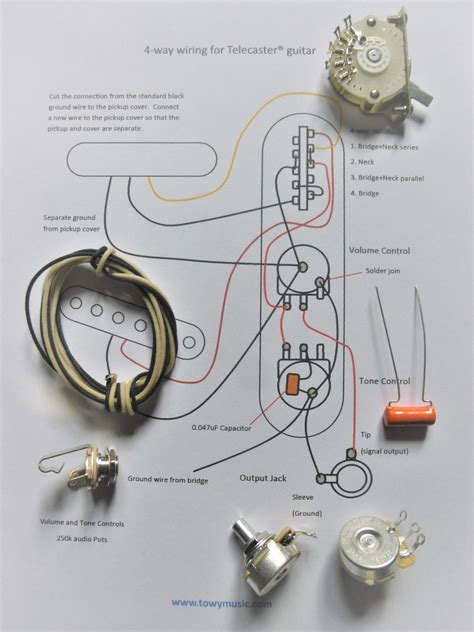 Wiring Kit For Tele Guitars 4 Way Switch Mod Oak Grigsby