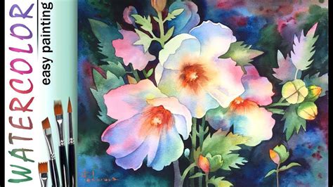 Mallow Flowers How To Paint 🎨watercolor Tutorial Demo Watercolor
