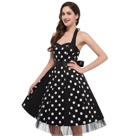 Fashion Women Summer 50s 60s Vintage Polka Dots Dress 2017 Sexy Pleated Halter A Line Wide Swing