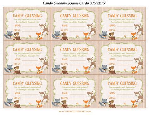 Candy Guess Baby Shower Game Forest Animals Woodland