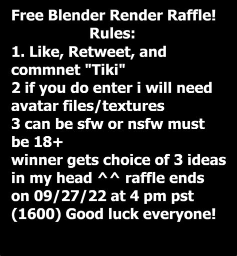🔞🏳️‍⚧️tiki skox 🦨🦊🏳️‍⚧️🔞 on twitter alright free blender render raffle is starting rules 1