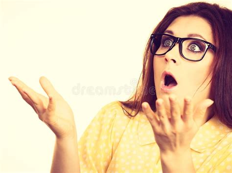 Shocked Amazed Woman Gesturing With Hands Stock Image Image Of Stress