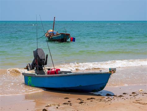 Landscape Look View Small Fishing Boat Wooden Old Parked Coast The Sea After Fishing Of