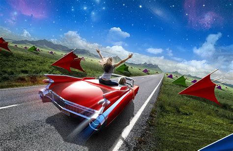 Car Road Girl Boy Freedom Travel Convertible Clouds Sky