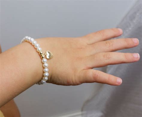 Freshwater Pearl Baby Bracelet Featuring A Gold Filled Heart Etsy