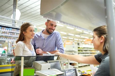 Couple Buying Food At Grocery Store Cash Register Stock Photo Image