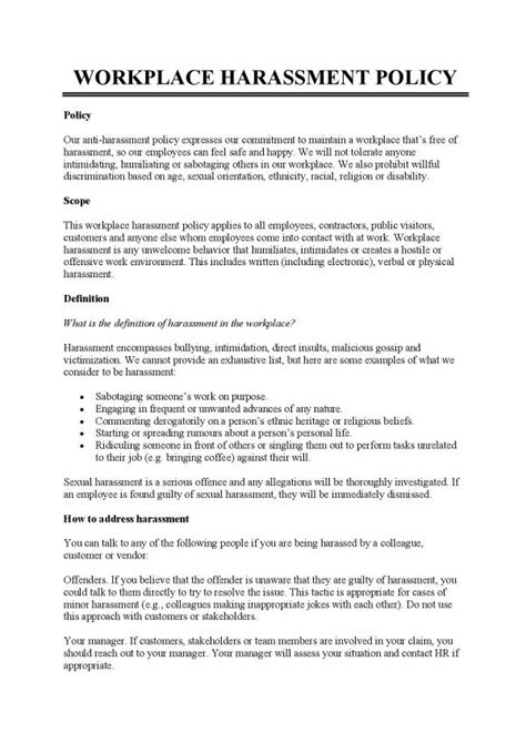 Workplace Harassment Policy Template Free Download Easy Legal Docs