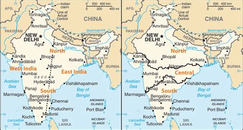 India North East West South Map Map In The World