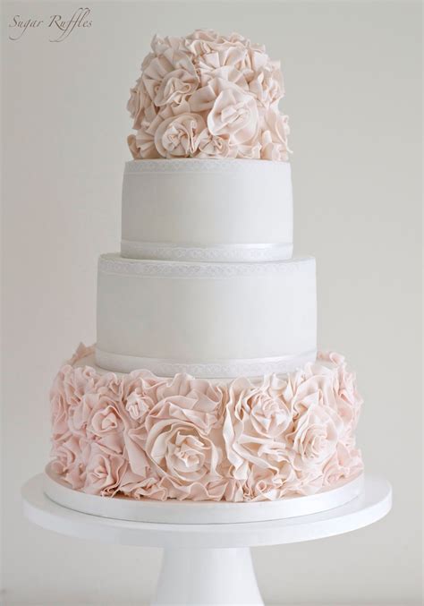 Pink And White Ruffle Rosette 4 Tier Wedding Cake Wedding Cake