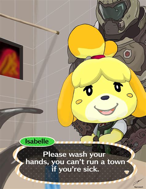Safety reminder from Isabelle and Doomguy | Doomguy and Isabelle