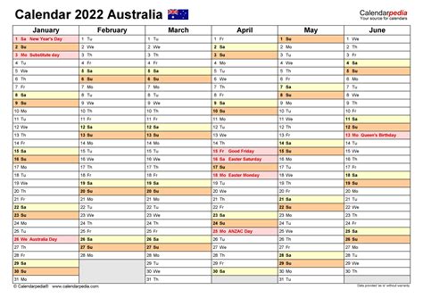2022 Free Editable Calendar Australia Free Printable 2022 Calendar