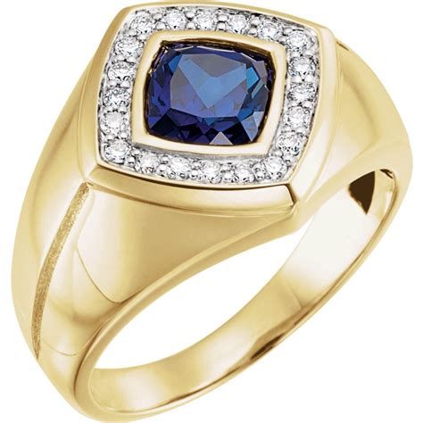 jewelplus 14k yellow gold created blue sapphire and diamond men gents gemstone ring walmart