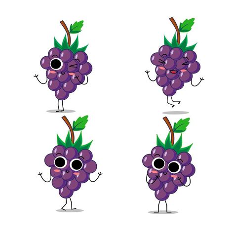 Cute Vector Grape Fruit Character In Different Action Emotion