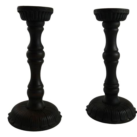 pair  vintage carved turned wooden candlesticks candle holders  ornaments  ruby lane