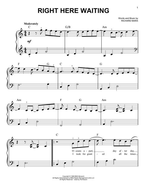 Right Here Waiting Sheet Music By Richard Marx Easy Piano