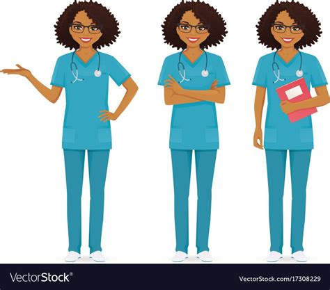 Nurse Set Black In Different Poses Set Vector Illustration Download A