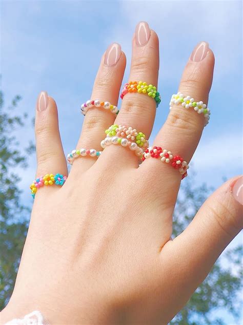 Trendy 2 Ring Set Custom Colorful Y2k Beaded Pearl And Etsy Australia Diy Beaded Rings
