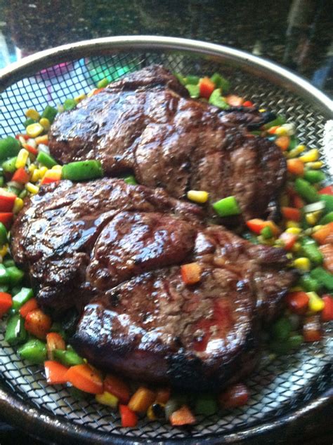 Let rest about 5 minutes. Steak with confetti salsa. Infused olive oil and Marcuso ...