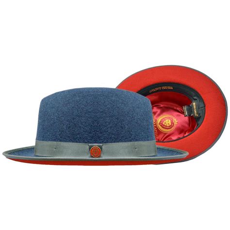 Bruno Capelo Denim Blue Hat With Red Bottom Bruno Capelo Fedora Wool