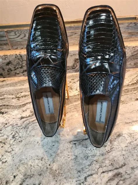 Stacy Adams Mens Black Genuine Snake Skin Leather Slip On Loafers Shoes