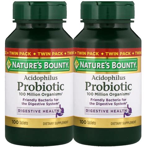 Natures Bounty Acidophilus Probiotic Twin Pack 100 Tablets Each