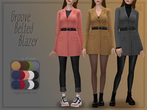 Sims 4 Cc Finds Trillyke Groove Belted Blazer Comfy Long