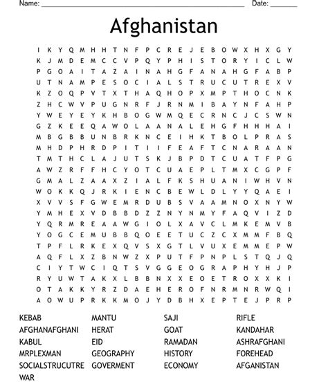 Afghanistan Word Search WordMint