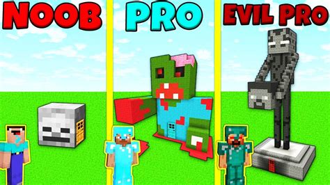 Minecraft Battle Noob Vs Pro Vs Evil Pro Monster Statue House Build