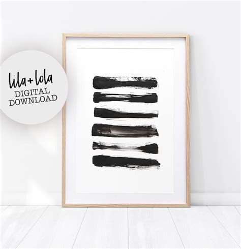 Home And Living Brush Stroke Print Black And White Abstract Wall Art