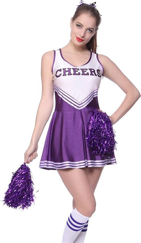 Sexy Cheerleader Kostuem Uniform Cheerleading Cheer Leader Mit Pompom Minirock Gogo Damen
