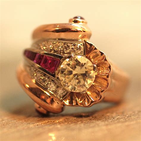 Circa 1930 14k And Platinum Ruby Diamond Ring Pippin Vintage Jewelry