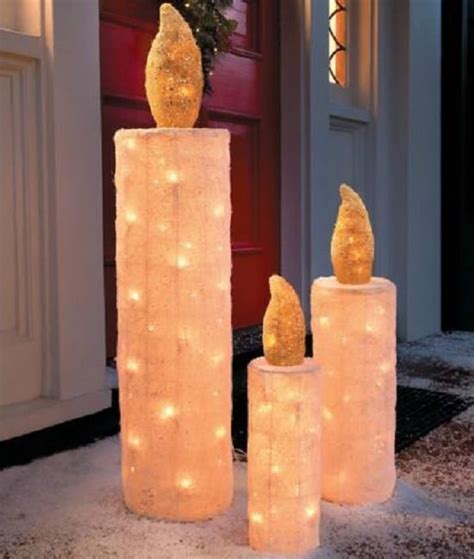3pc Set Lighted Pre Lit Christmas Candles Display Outdoor Holiday