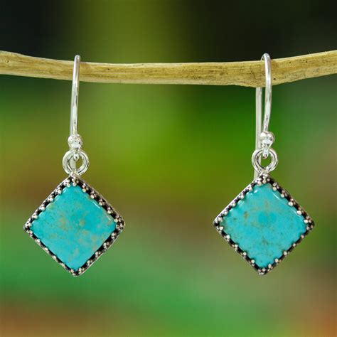 Square Turquoise Dangle Earrings From Mexico Turquoise Squares NOVICA