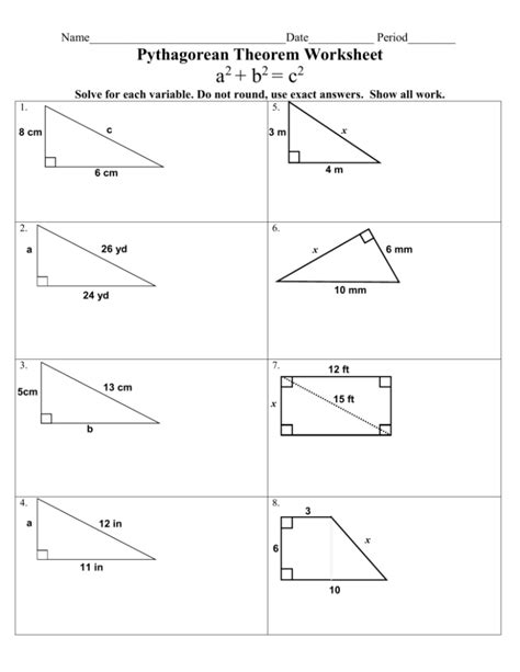Pythagorean Theorem Practice Worksheet Key